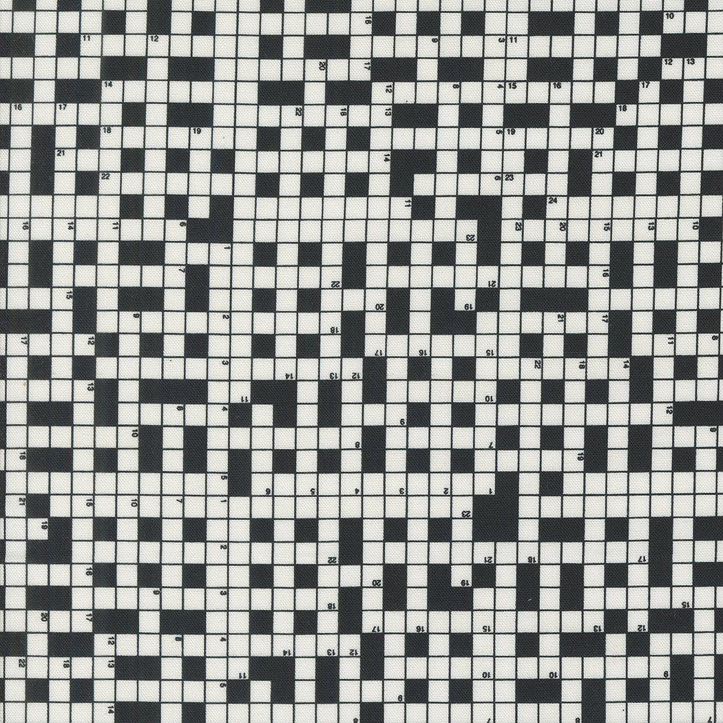 Crossword Cotton Fabric by the Yard - Sable Swan Crossword Puzzle Ebony Porcelain - Cathe Holden for Moda 7449-12