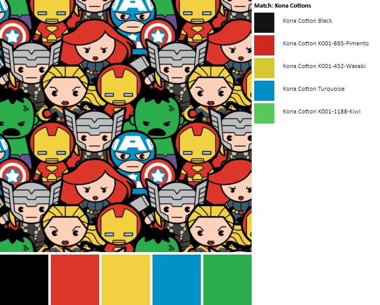 Marvel Avengers Cotton Fabric by the Yard Kawaii Packed Etsy