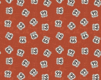 Route 66 Cotton Fabric by the Yard - Route 66 Signs Rust - Riley Blake C15013-RUST