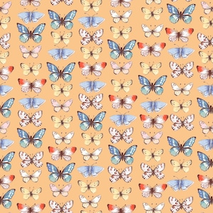 Butterfly Cotton Fabric by the Yard - Farm Meadow Butterflies Wheat - Windham Fabrics 52794-6