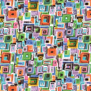 Modern Block Cotton Fabric by the Yard - Around the Block Main Multi - Camelot 21230202-1