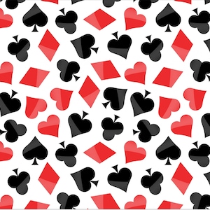 Playing Cards Cotton Fabric by the Yard - Casino Fun Poker Symbols White - David Textiles DX-2526-0C-1