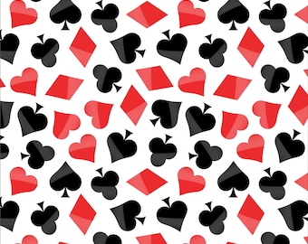 Playing Cards Cotton Fabric by the Yard - Casino Fun Poker Symbols White - David Textiles DX-2526-0C-1
