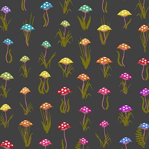 Alison Glass Cotton Fabric by the Yard - Color Wheel Mushroom Parade Night - Alison Glass for Andover A-1444-K