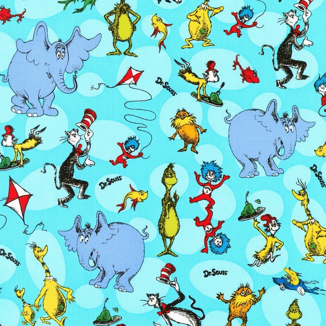 Dr. Seuss Cotton Fabric by the Yard - Celebrate Aqua - Robert Kaufman ...
