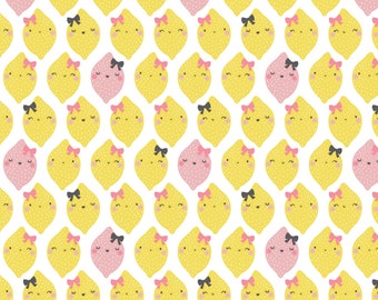 Lemon Cotton Fabric by the Yard - Pucker Up Main Squeeze White - Puck Selders for Camelot 89220101-1
