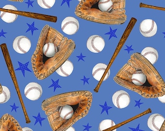 Baseball Cotton Fabric by the Yard - Allstars Sports Baseball Blue - Paintbrush Studio 112-31061