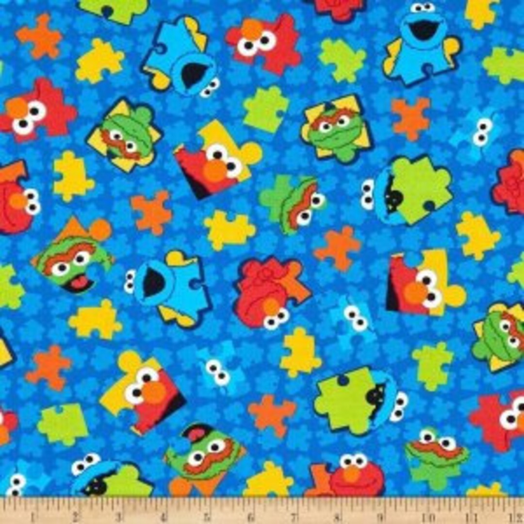 Sesame Street Cotton Fabric by the Yard Puzzle Piece Royal QT Fabrics