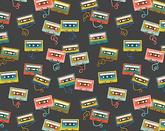 Cassette Tape Cotton Fabric by the Yard - East Coast B-Side Black Suede - Megan Kampa for Cotton + Steel MK102-BS3