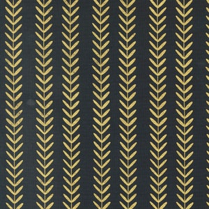 Gilded Floral Cotton Fabric by the Yard - Gilded Leaf Stripe Metallic Ink Gold - Alli K for Moda 11535-16M