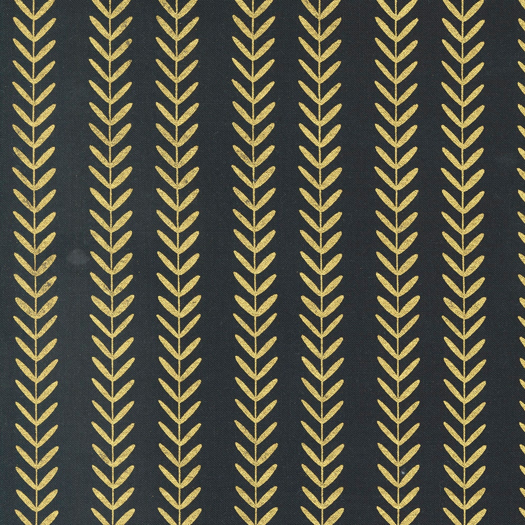 Gilded Floral Cotton Fabric by the Yard - Gilded Leaf Stripe Metallic Ink Gold - Alli K for Moda 11535-16M