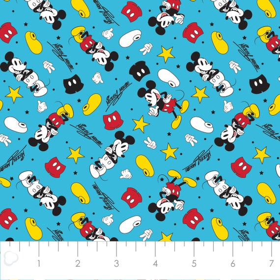 Mickey Mouse Cotton Fabric by the Yard Mickey and Friends Iconic Mickey Toss Aqua Camelot 85271051 1