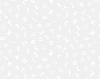 White-on-White Cotton Fabric by the Yard - Monochrome Easy as ABC White-on-White - Dear Stella P3224-WHITE