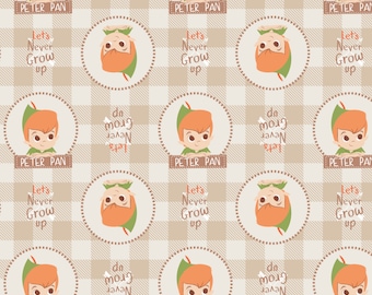 Peter Pan Fabric by the Yard - Plaid Badges Beige - Camelot 85330203-1