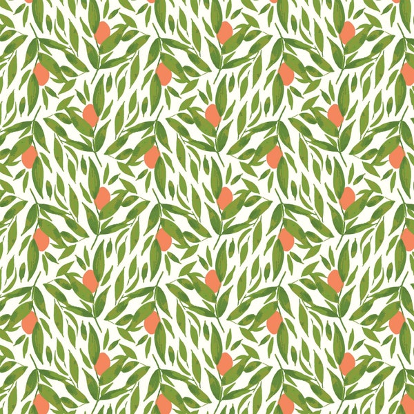 Kumquat Cotton Fabric by the Yard - Cora Kumquats White - Windham 52362-1