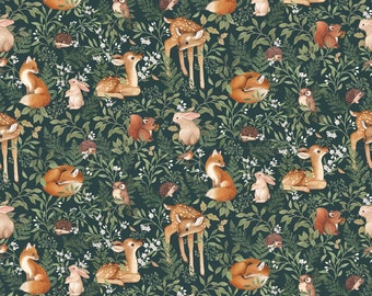 Woodland Cotton Fabric by the Yard - Little Fawn & Friends - Little Fawn and Friends Willow  - Dear Stella 1908WILLOW