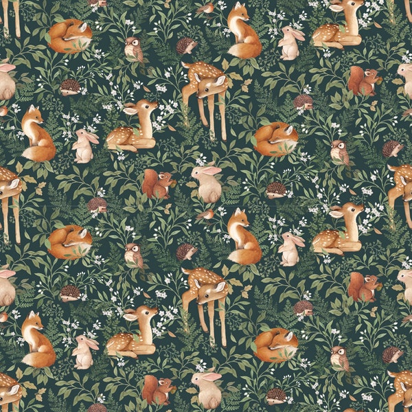 Woodland Cotton Fabric by the Yard - Little Fawn & Friends - Little Fawn and Friends Willow  - Dear Stella 1908WILLOW