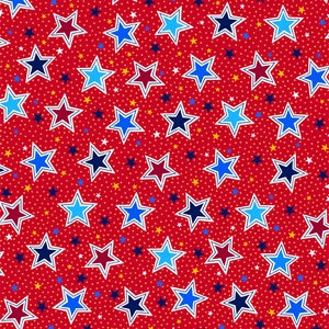 Patriotic Cotton Fabric by the Yard - Proud & True Stars Red- QT Fabrics 1649-29479-R