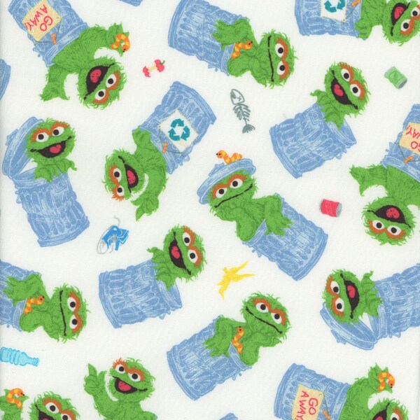 Sesame Street Cotton Fabric by the Yard - Oscar the Grouch White - QT Fabrics 27543-Z