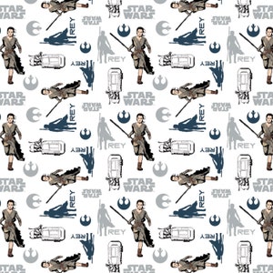 Star Wars Fabric by the Yard - The Force Awakens - Rey White - Camelot 7360104-01 WHITE