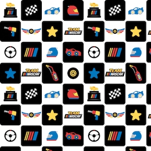 NASCAR Cotton Fabric by the Yard - Race Car Blocks Multi - Camelot 39210102-1
