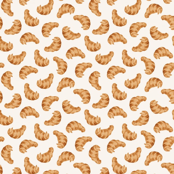 Croissant Cotton Fabric by the Yard - Coffee Shop Croissants Milk - Windham 52262-6