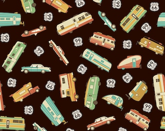 Vintage Camper Cotton Fabric by the Yard - Route 66 Main Black - Riley Blake C15010-BLACK