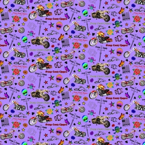 Motorcycle Cotton Fabric by the Yard - Orange County Choppers Tattoo Purple - Michael Miller DDC10641-PURPLE