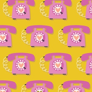 Vintage Phone Cotton Fabric by the Yard - East Coast Speed Dial Mustard Metallic - Megan Kampa for Cotton + Steel MK103-MU2M