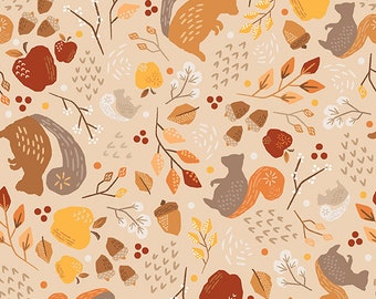 Woodland Cotton Fabric by the Yard - Autumn Woods Squirrel Toss - Zirkus Design for Paintbrush Studio Fabrics 120-23108