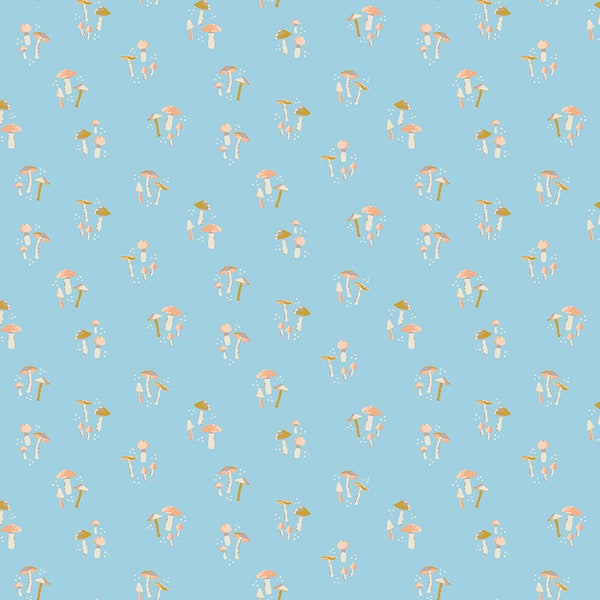 Mushroom Cotton Fabric by the Yard - Wildwood Wander Mushrooms Blue - Riley Blake C12433-BLUE