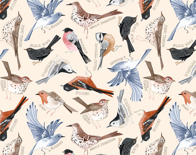 Bird Cotton Fabric by the Yard Bird Song Birds Cream Dear Stella