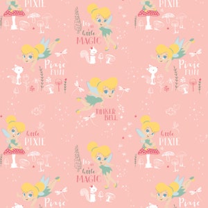 Peter Pan Fabric by the Yard - Tinker Bell Pixie Magic Light Pink - Camelot 85400301-2