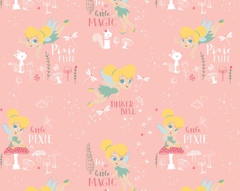 Peter Pan Fabric by the Yard - Tinker Bell Pixie Magic Light Pink - Camelot 85400301-2