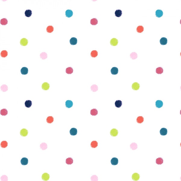 Polka Dots Cotton Fabric by the Yard - Silly Safari Multi Dot White - Studio E 5936-1