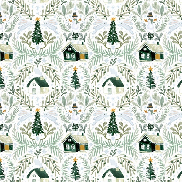 Winter Cotton Fabric by the Yard - Best in Snow Main White - Clara Jean for Dear Stella DCJ2490WHITE