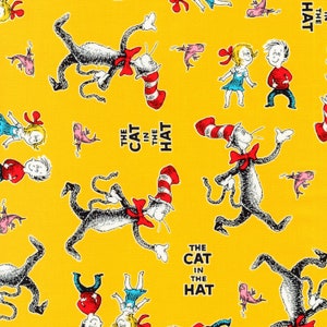 Dr. Seuss Cotton Fabric by the Yard - The Cat in the Hat Yellow - Robert Kaufman ADE181975