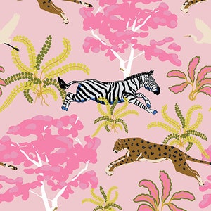 Zebra and Cheetah Cotton Fabric by the Yard - Wild Expedition Main Pink - Teresa Chan for Paintbrush Studio Fabrics 120-23248