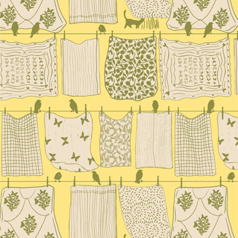 Clothesline Cotton Fabric by the Yard - Fresh Linen Clothesline Breeze ...