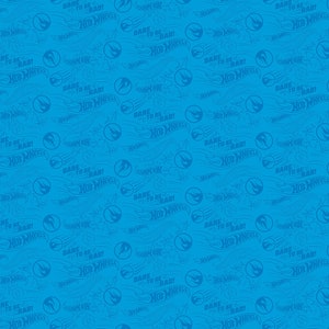 May include: A blue and white repeating pattern featuring the Hot Wheels logo and the text "Dare to be Rad!"