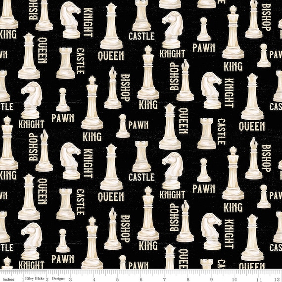 I'd Rather Be Playing Chess Pieces C11260 Off White - Riley Blake Designs -  Text Piece Names - Quilting Cotton Fabric