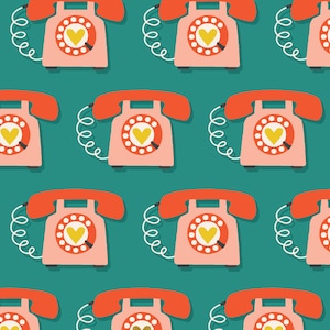 Vintage Phone Cotton Fabric by the Yard - East Coast Speed Dial Teal Metallic - Megan Kampa for Cotton + Steel MK103-TE3M