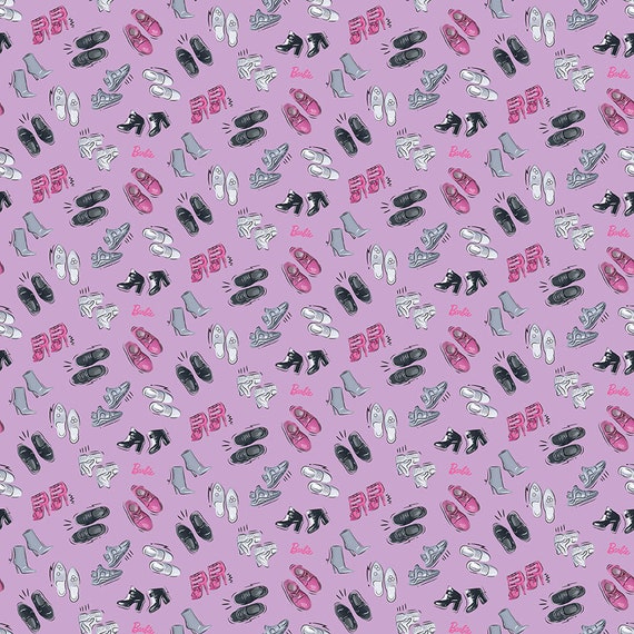 Barbie Cotton Fabric by the Yard Barbie Girl Shoes Lilac 