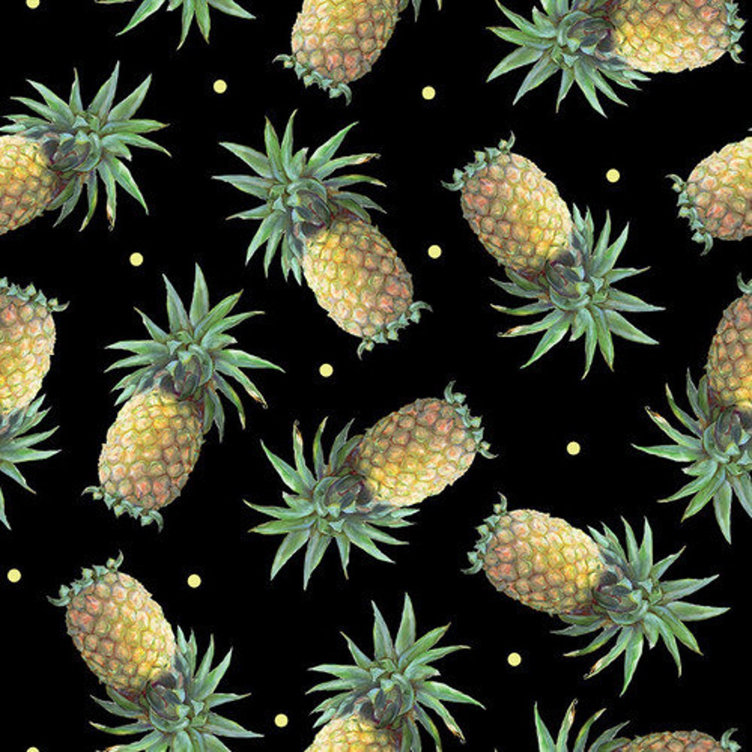 Fruit Cotton Fabric by the Yard Fruit for Thought Pineapples Black