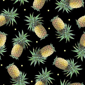 Fruit Cotton Fabric by the Yard - Fruit for Thought Pineapples Black - Blank 1885-99