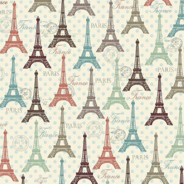 Eiffel Tower Cotton Fabric by the Yard - Forever Fashion Multi Eiffel Tower - David Textiles CA-3009-4C-1