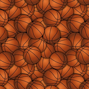 May include: A seamless pattern of orange basketballs arranged in a close-up, overlapping pattern.