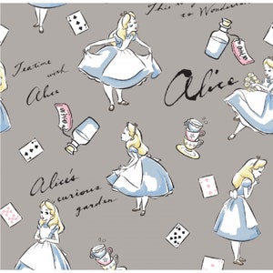 Alice in Wonderland Cotton Fabric by the Yard - Disney Alice Grey - Camelot 85020001-1