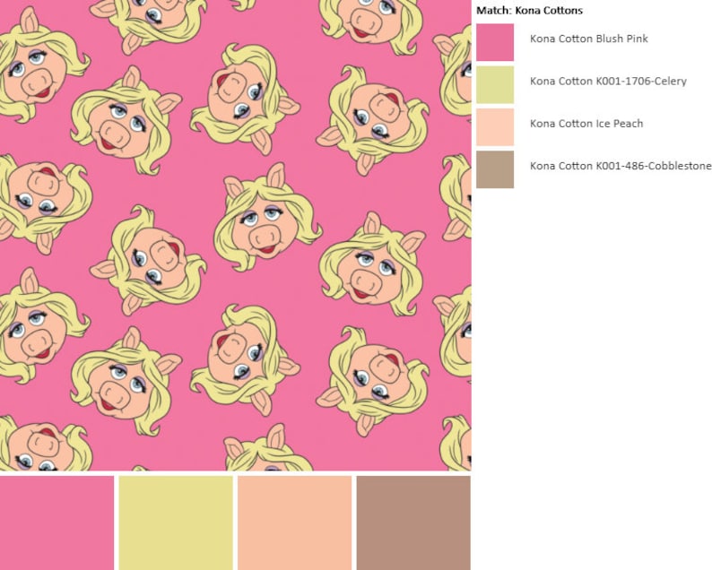The Muppets Cotton Fabric by the Yard Camelot 85320103-2 Miss Piggy in Pink