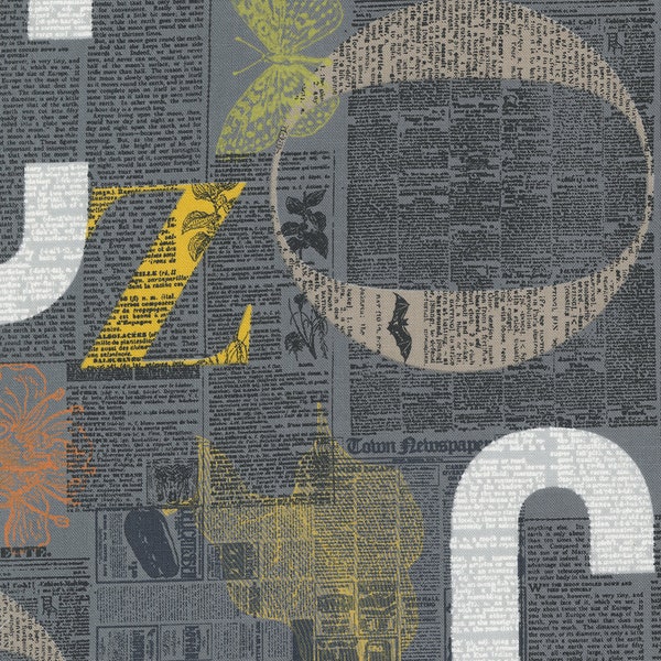 Modern Cotton Fabric by the Yard - Filigree Newsprint Graphite - Zen Chic for Moda 1810-14